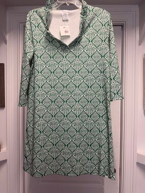 Green and White Printed Midi Dress by Top It Off